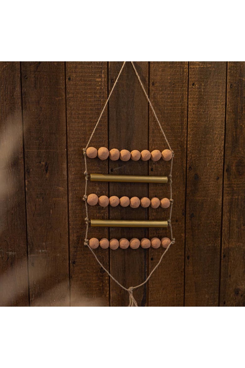 Beaded Ladder Wall Hanging Terracotta Metal & Jute, Alternate, color, Orange