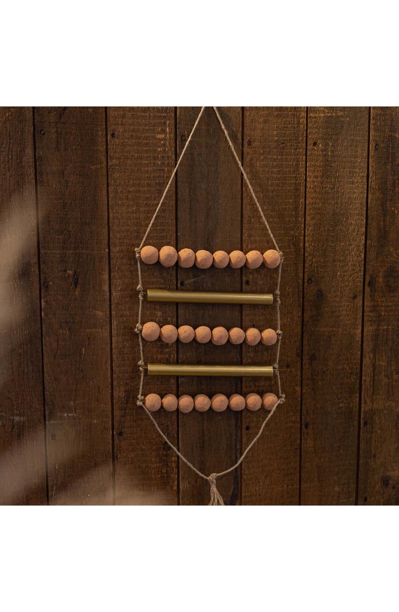Foreside Home and Garden Beaded Ladder Wall Hanging Terracotta Metal & Jute, Alternate, color, Orange