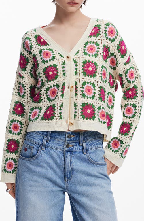 Desigual Cotton Blend Crochet Cardigan In White