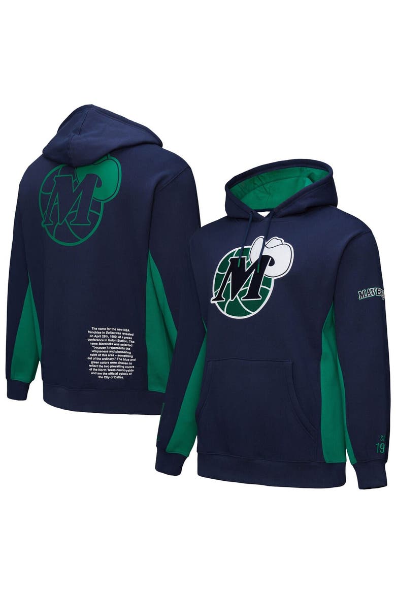 Men's Mitchell & Ness Navy Dallas Mavericks Hardwood Classics Team Origins Fleece Pullover Hoodie, Alternate, color, Navy