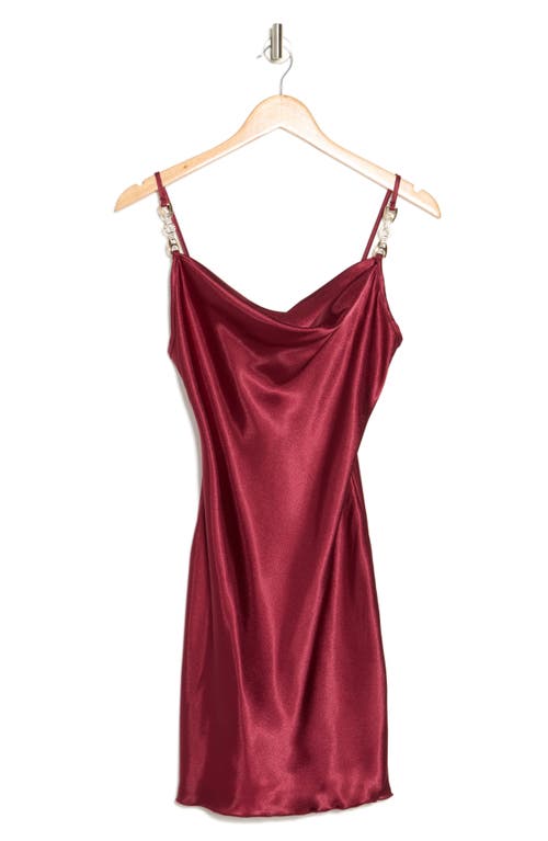 Jump Apparel Satin Cowl Neck Slip Dress In Burgundy