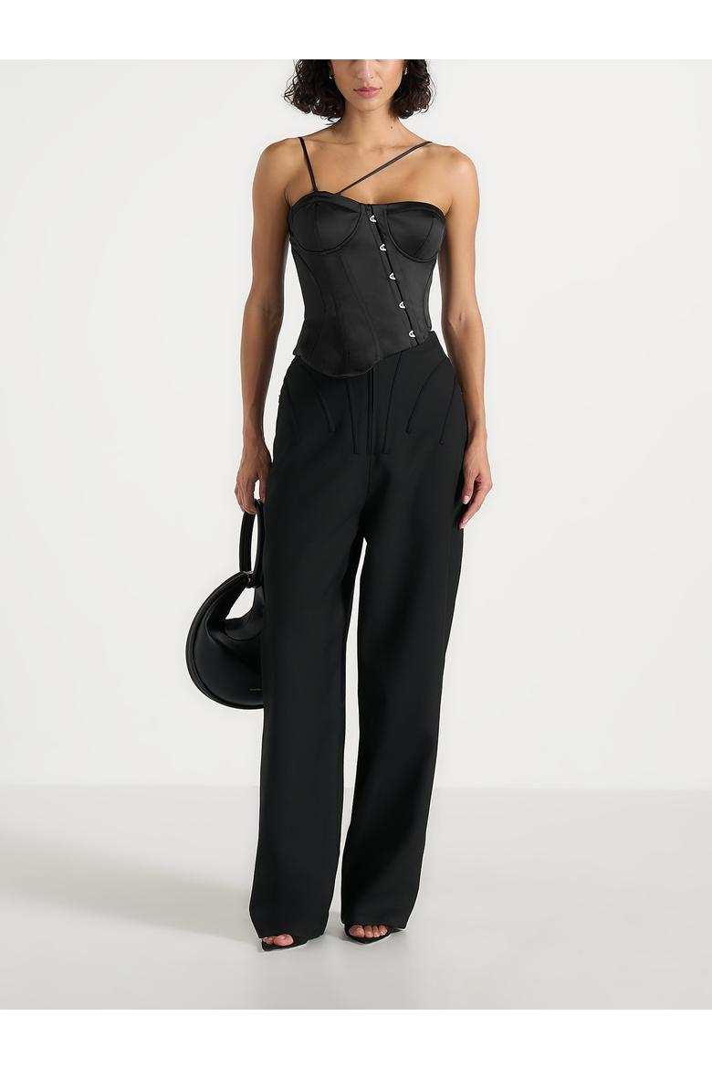 Aurelia Asymmetric Satin Corset Top, Main, color, Black