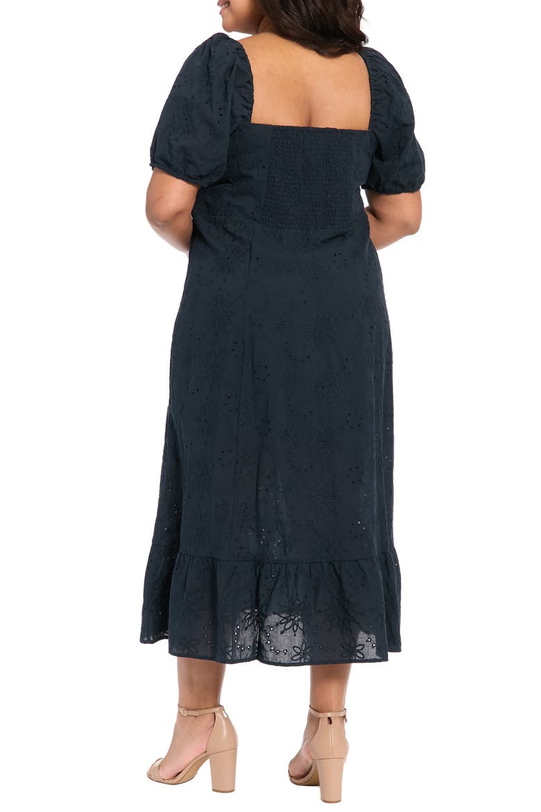 Square Neck Smocked Eyelet Midi Dress, Alternate, color, MARTM NAVY
