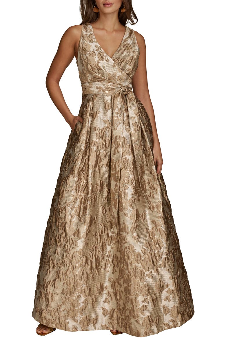 Metallic Jacquard Ballgown, Main, color, COPPER