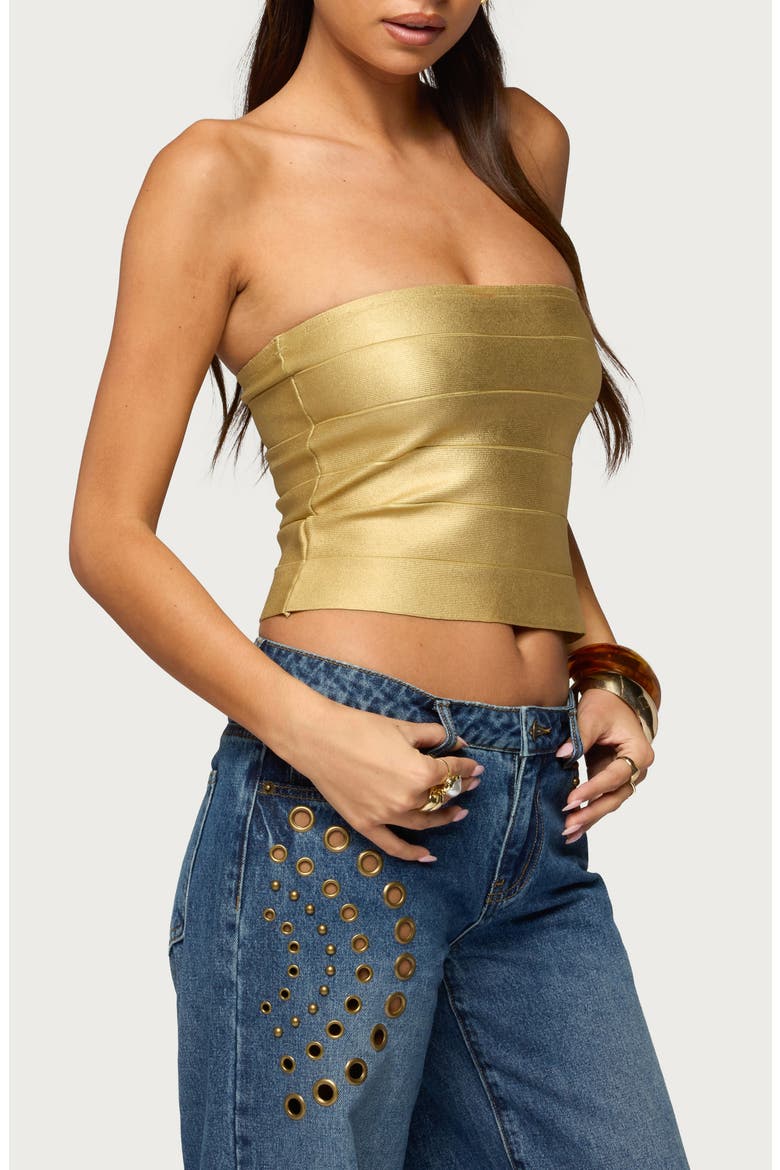 Cecilea Bandage Metallic Strapless Crop Top, Alternate, color, GOLD