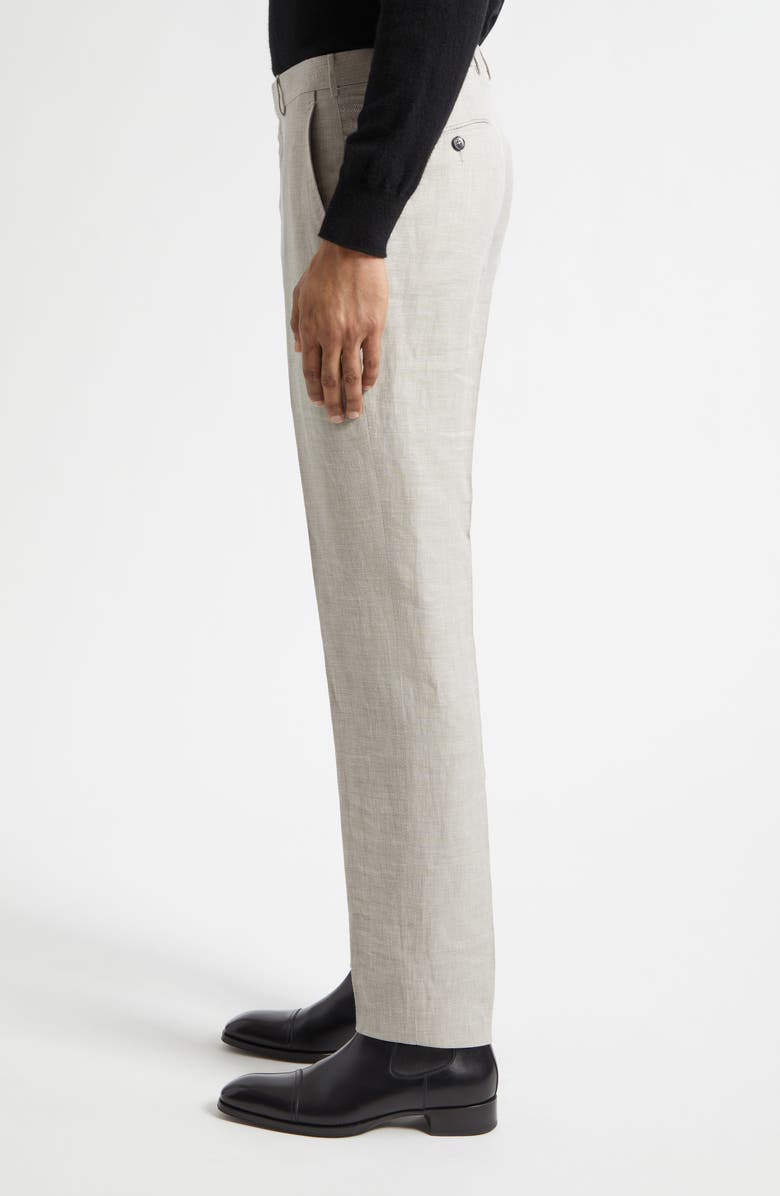 ZEGNA Flat Front Wool, Linen & Silk Trousers, Alternate, color, Light Beige