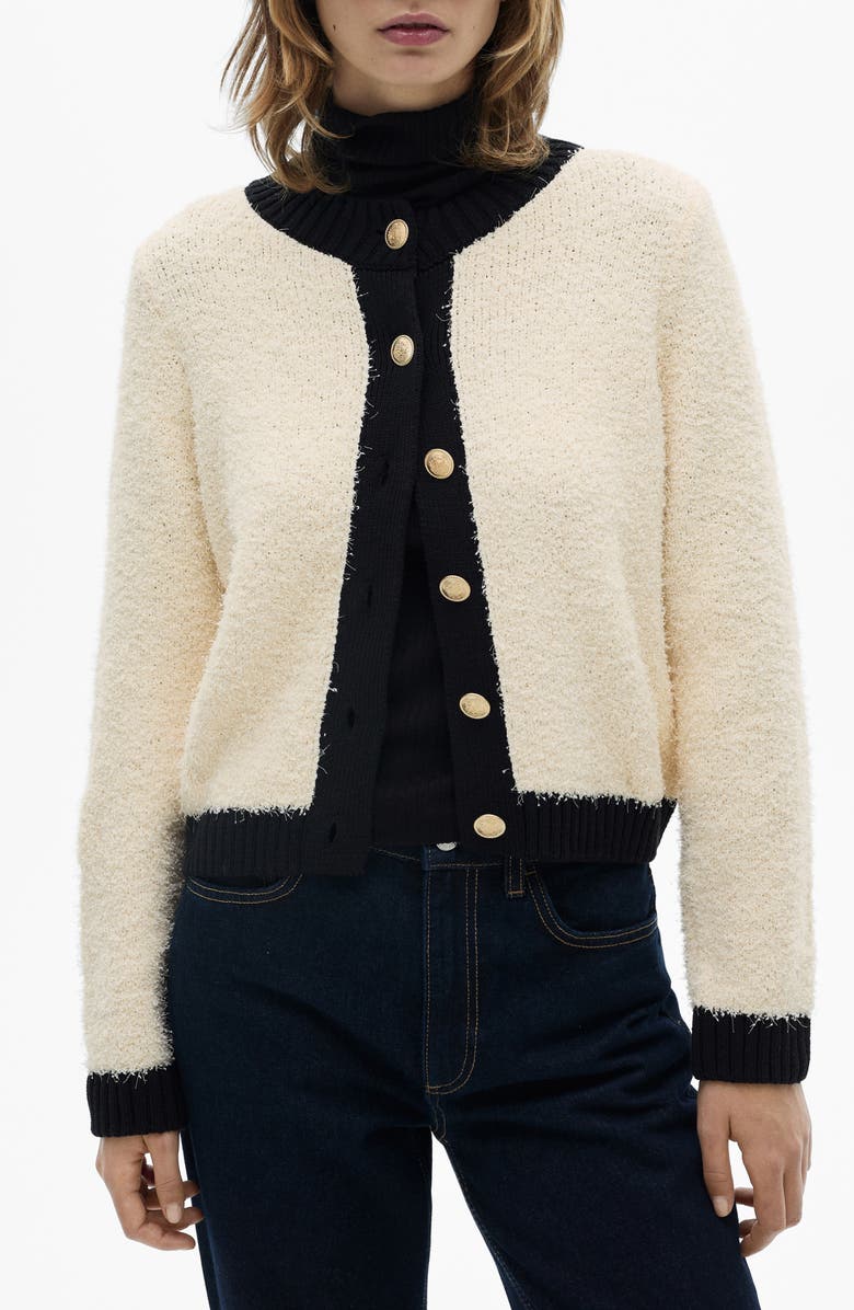 MANGO Contrast Cardigan, Main, color, Ecru
