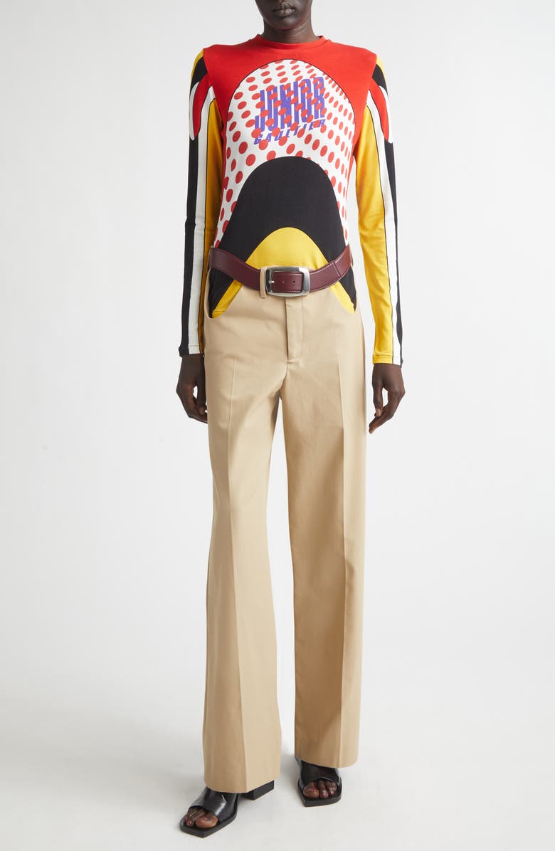 Jean Paul Gaultier Belted Cutout Cotton Straight Leg Pants, Alternate, color, Light Beige