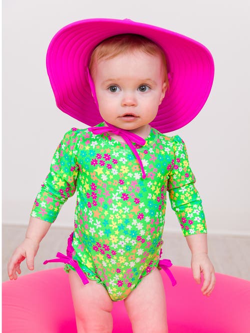 Rufflebutts Toddler Girls Long Sleeve Upf50+ One Piece Rash Guard In Neon Floral