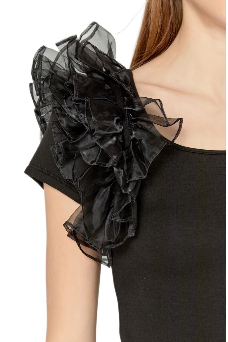 Organza Trim Top, Alternate, color, BLACK