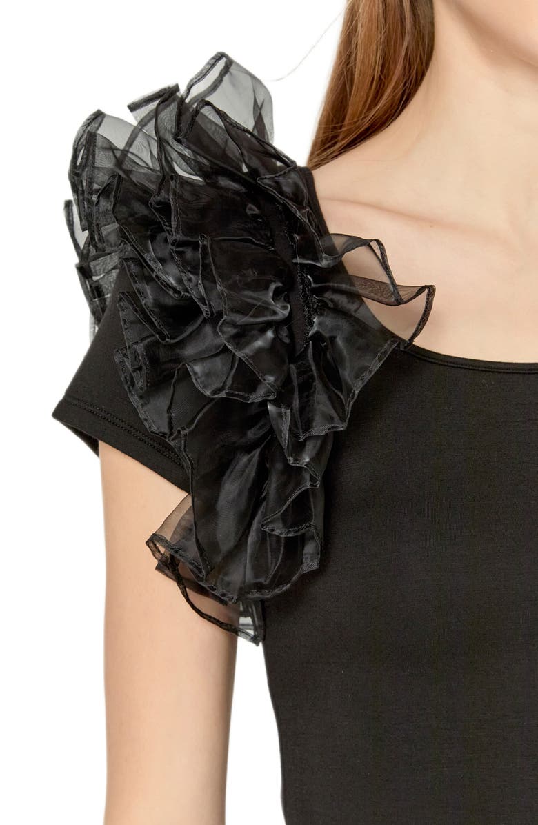 English Factory Organza Trim Top, Alternate, color, Black