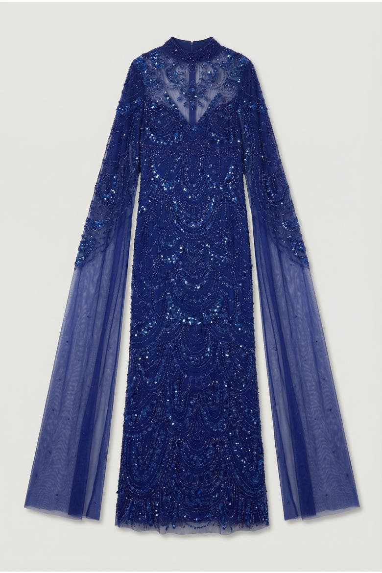 Beaded Midaxi Cape Dress, Alternate, color, Cobalt