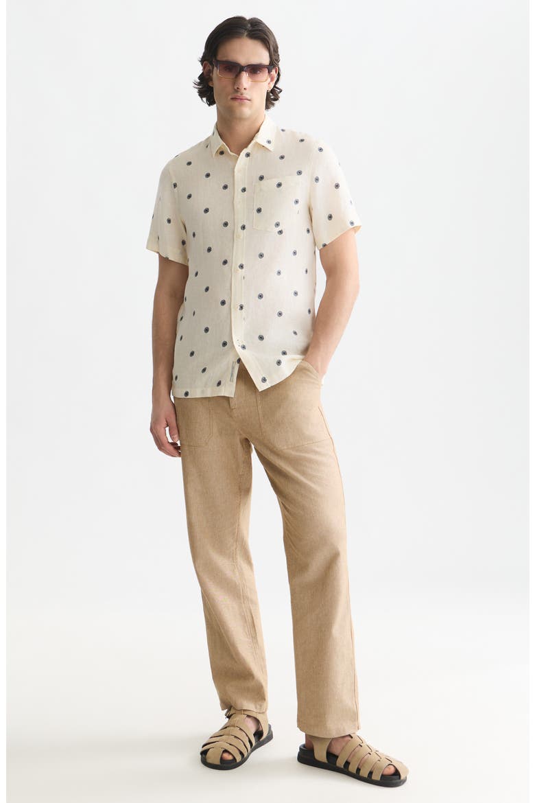 Regular Fit Short Sleeve Linen Button-Up Shirt, Alternate, color, TILES STARS EGGNOG