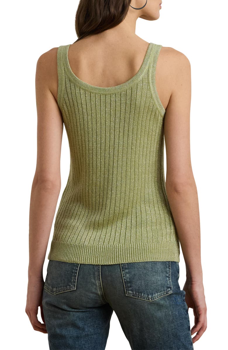 Lauren Ralph Lauren Metallic Linen Blend Rib Tank Top, Alternate, color, Light Olive