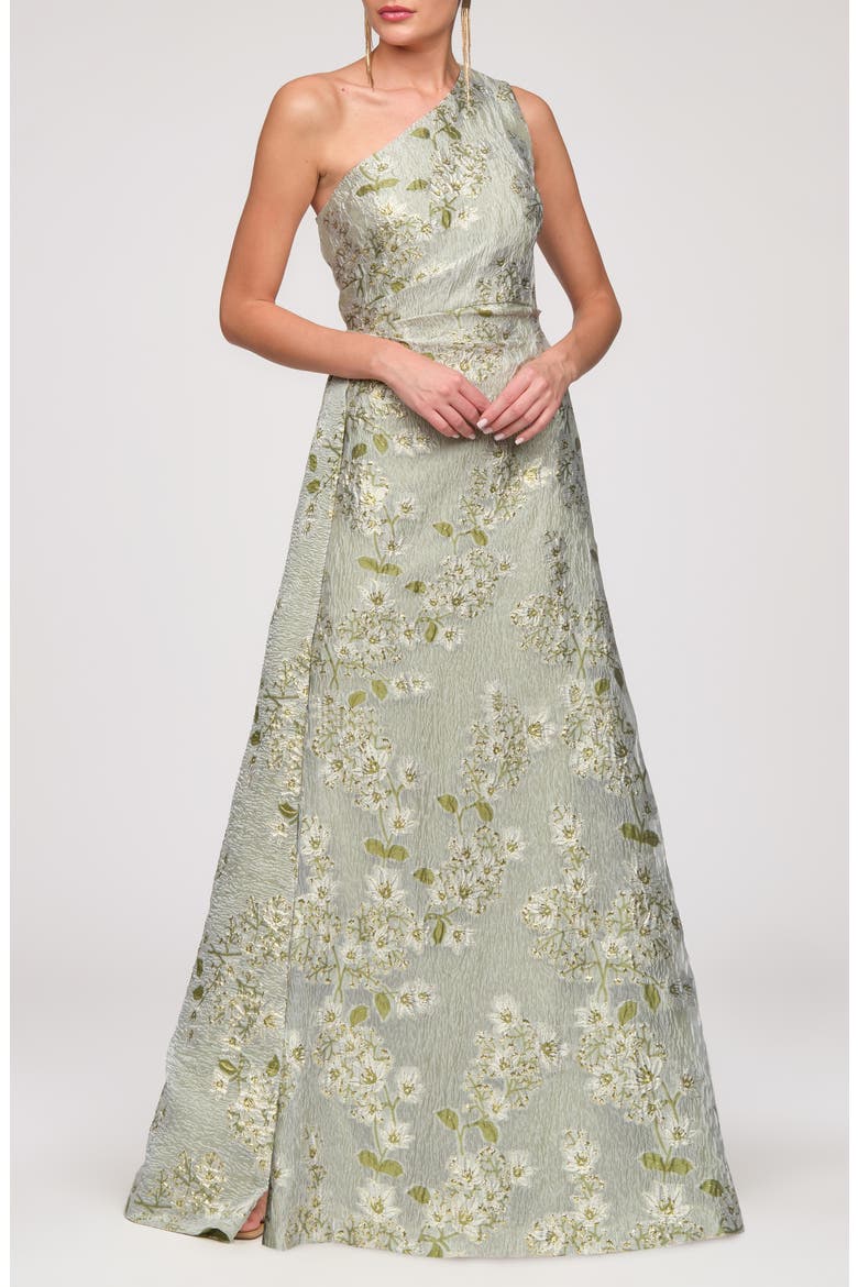 Gretchen One-Shoulder Gown, Main, color, SAGE-IVORY