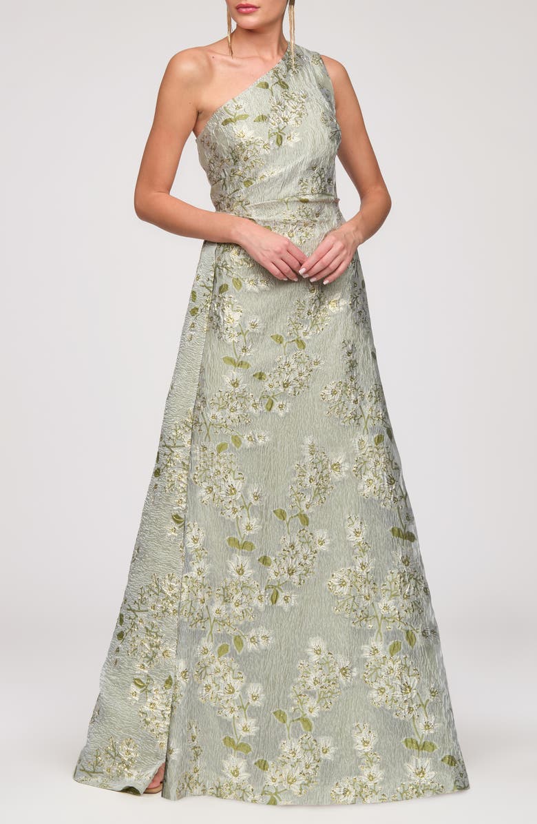 JS Collections Gretchen One-Shoulder Gown, Main, color, Sage-Ivory