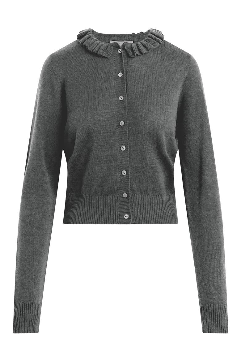 The Meet the Parents Ruffle Neck Wool Cardigan, Alternate, color, HEATHER GREY