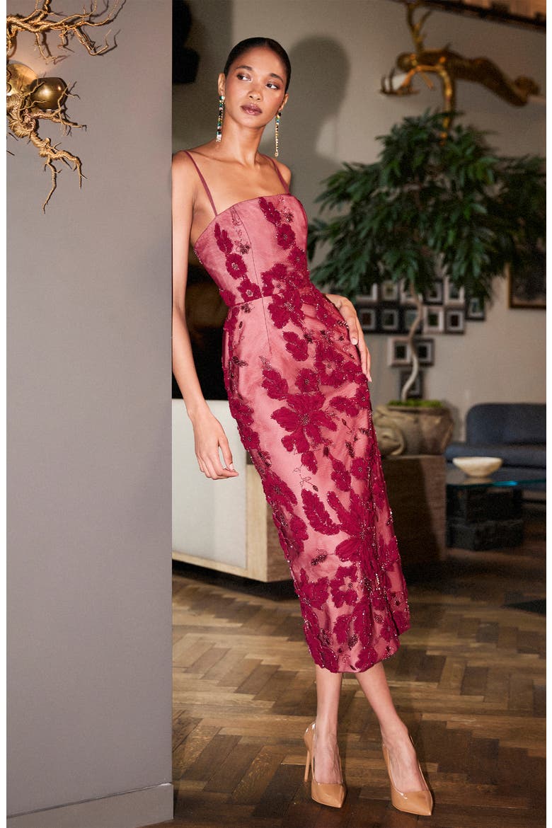 Gemma Beaded Floral Cocktail Dress, Alternate, color, MERLOT