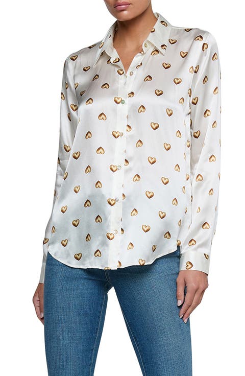 Tyler Heart Print Silk Button-Up Shirt
