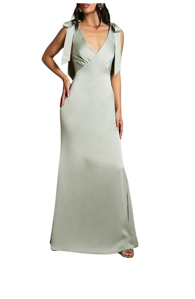 Coast Petite Satin Back Maxi Bridesmaid Dress, Alternate, color, Sage