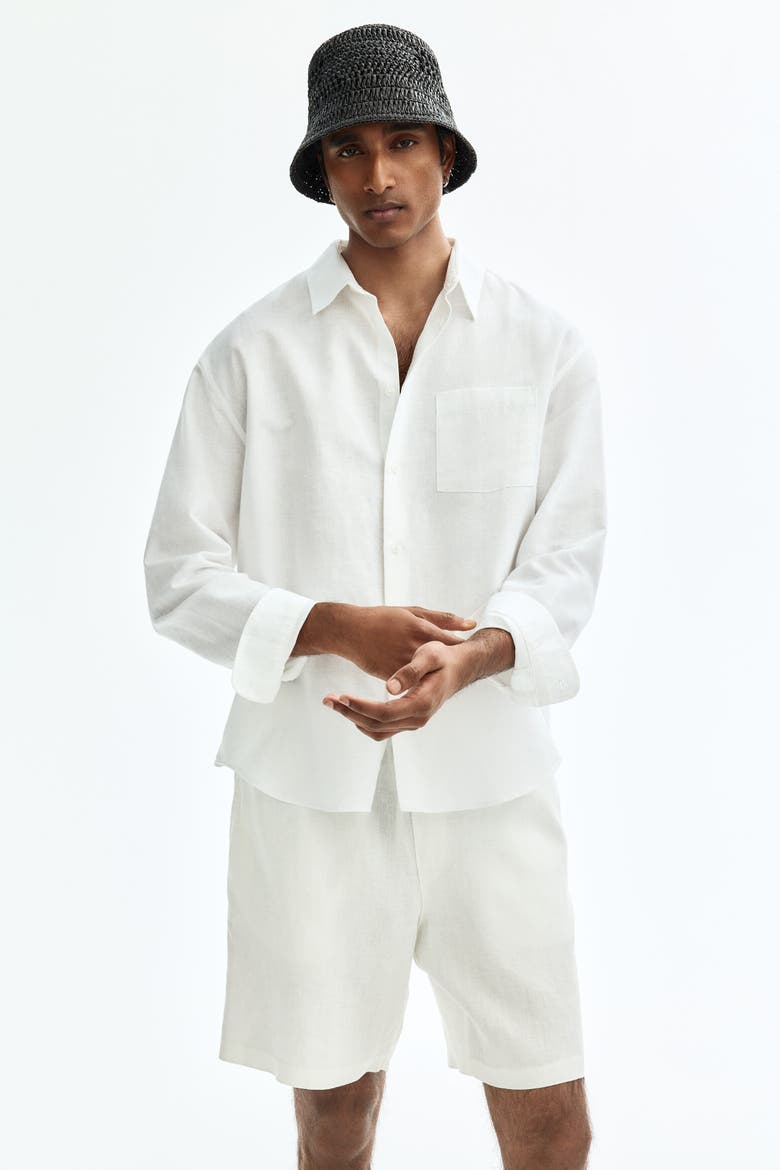 Relaxed Fit Linen Shorts, Alternate, color, White