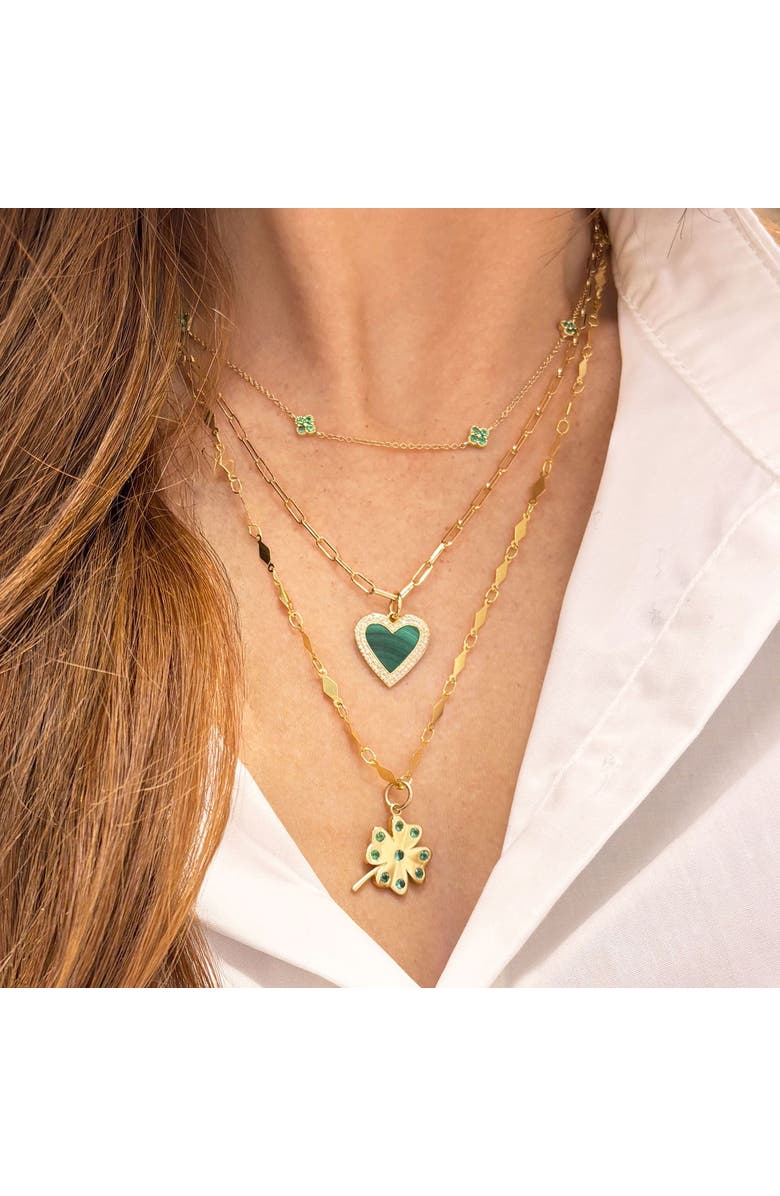 The Lovery Fine Jewelry Double Diamond Malachite Heart Charm, Alternate, color, Malachite