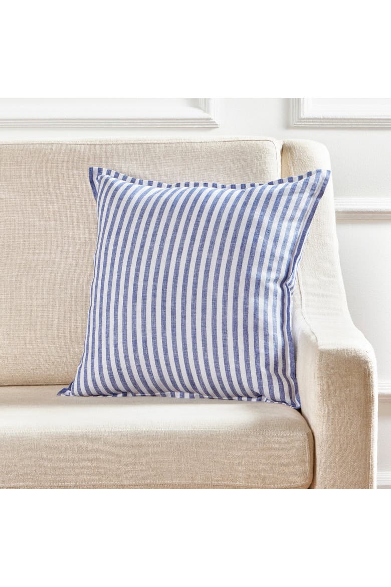 Linen Throw Pillow Cover with Invisible Zipper, 20 x 20 Inches - Santa Barbara, Main, color, Navy and White