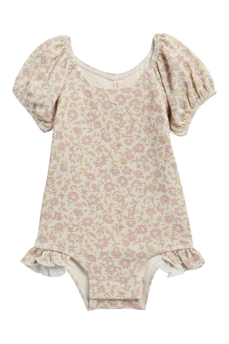 Kids' Catalina Puff Sleeve Piqué UPF 50+ One-Piece Swimsuit, Main, color, NATURAL