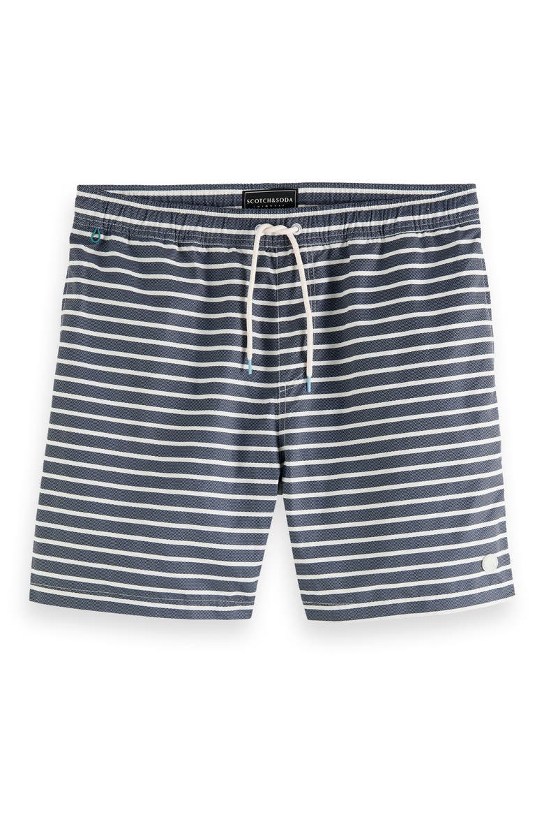 Tie Waist Swim Trunks, Alternate, color, BLUE/ WHITE
