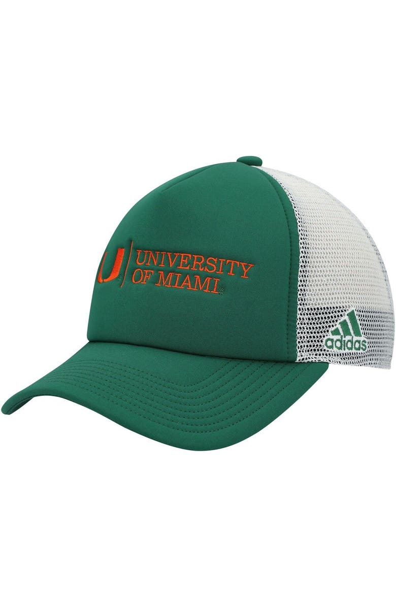 adidas Men's adidas Green/White Miami Hurricanes Foam Trucker Snapback Hat, Main, color, 