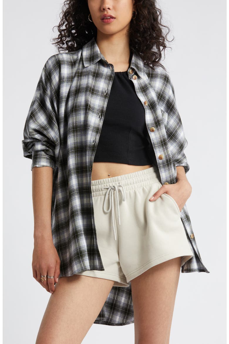Plaid Oversize Flannel Button-Up Shirt, Main, color, WHITE- GREEN C BROOKE PLAID