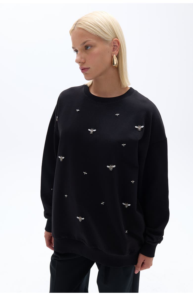 Nocturne Oversized Sweatshirt with Metallic Accessory Details, Main, color,