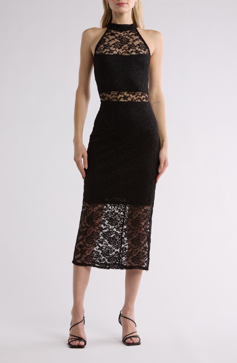 bebe Lace Maxi Halter Dress, Main, color,