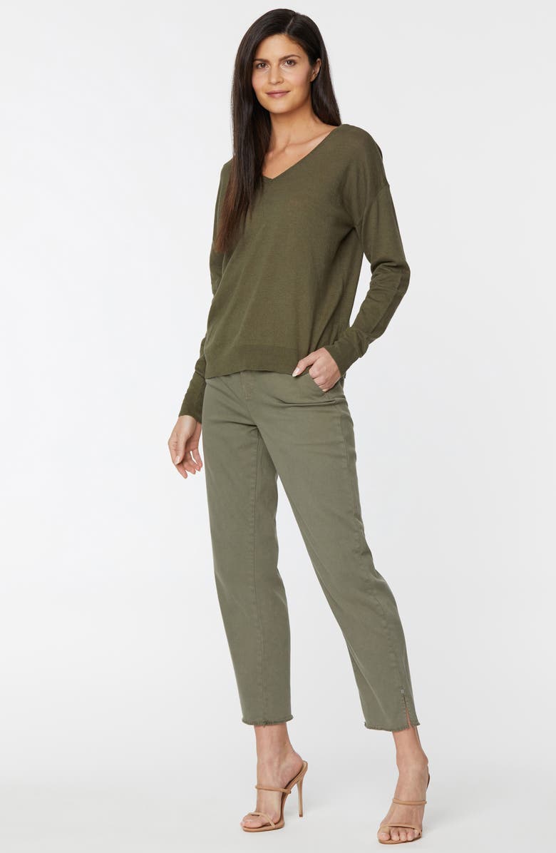 NYDJ Double V-Neck Linen Blend Sweater, Alternate, color, Moss