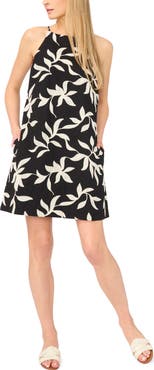 Halogen® Embroidered Leaf Print Cotton A-Line Sundress