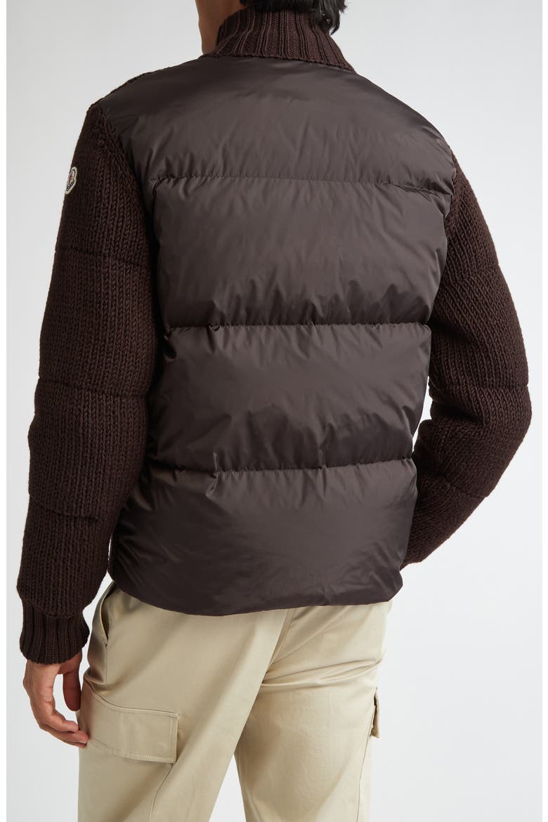 Quilted Virgin Wool & Nylon Down Cardigan, Alternate, color, BROWN