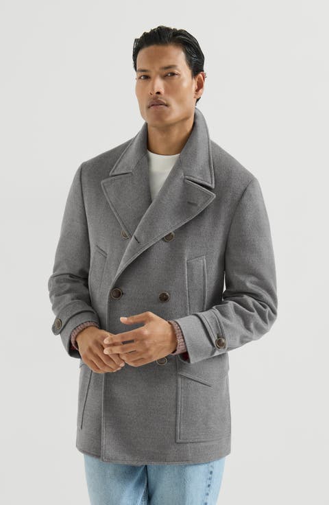 Virgin wool cloth four-pocket pea coat