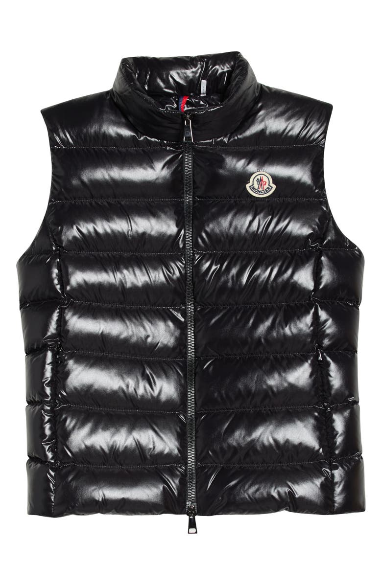 Moncler Ghany Nylon Laqué Down Puffer Vest, Alternate, color, Black