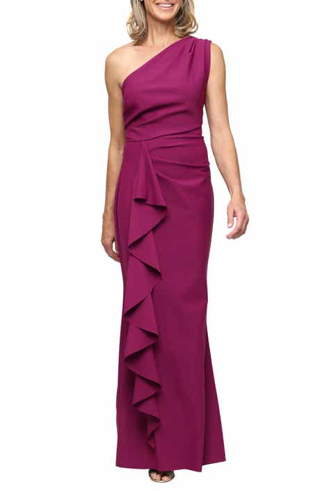 One-Shoulder Cascade Ruffle Contour Gown