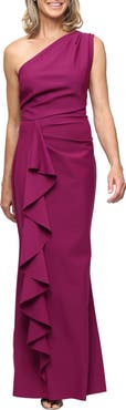 Alex Evenings One-Shoulder Cascade Ruffle Contour Gown