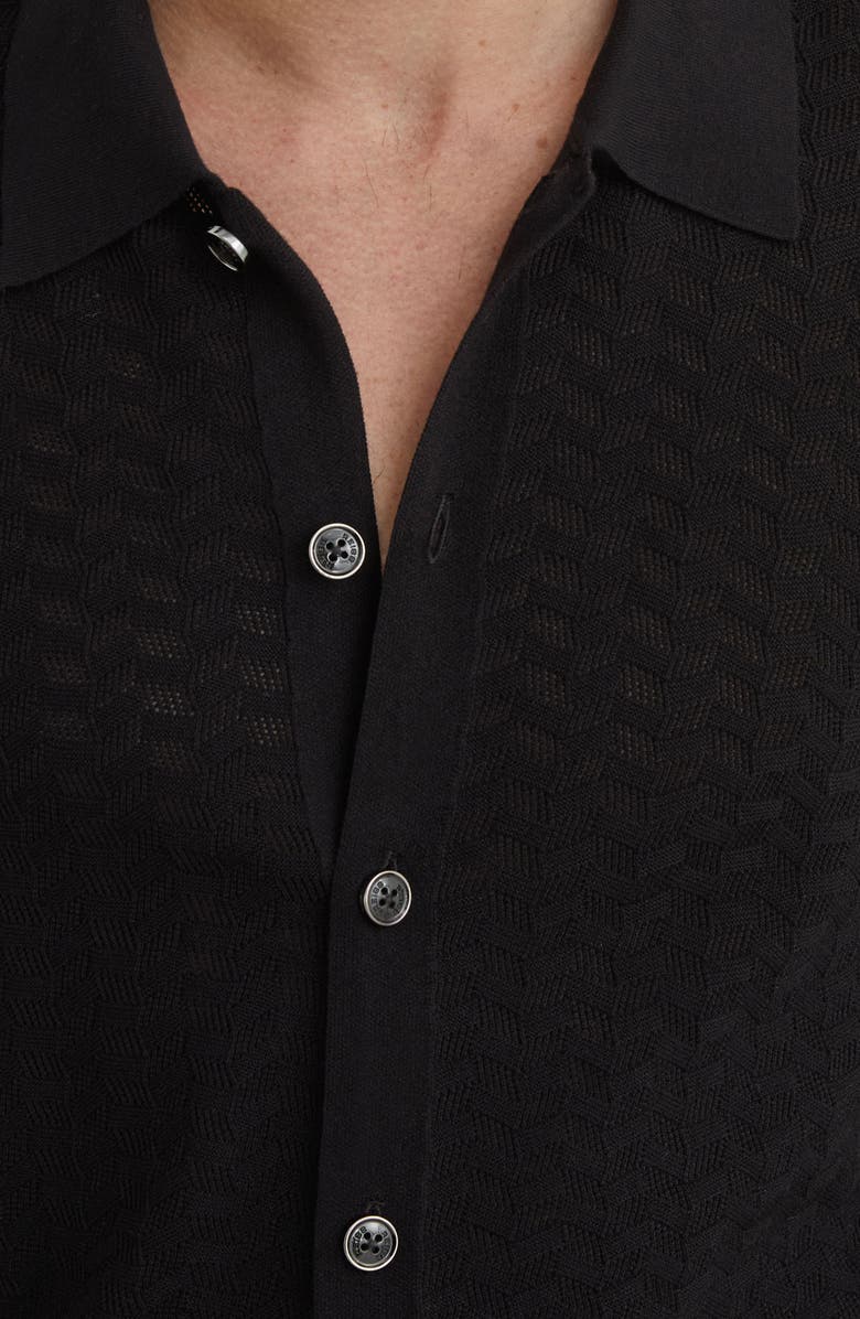 Reiss Phoenix Chevron Knit Button-Up Shirt, Alternate, color, Black