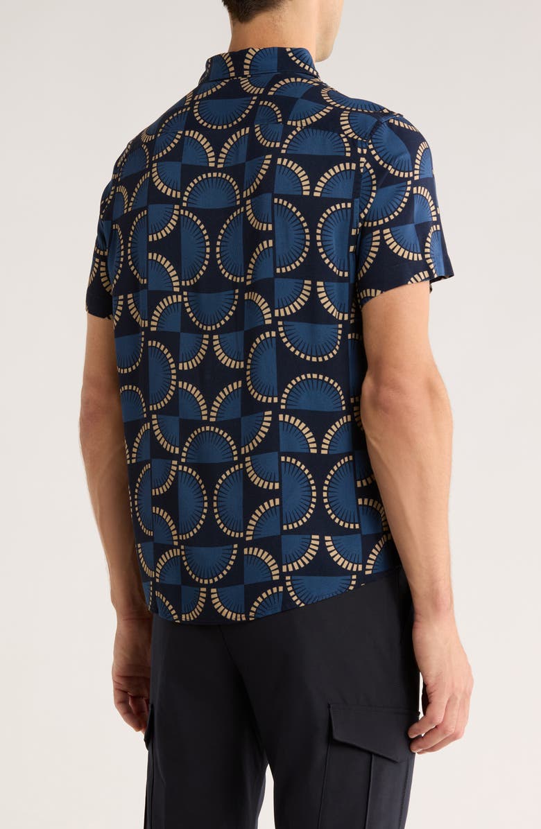 Original Penguin Fans Short Sleeve Button-Up Shirt, Alternate, color, Dark Sapphire