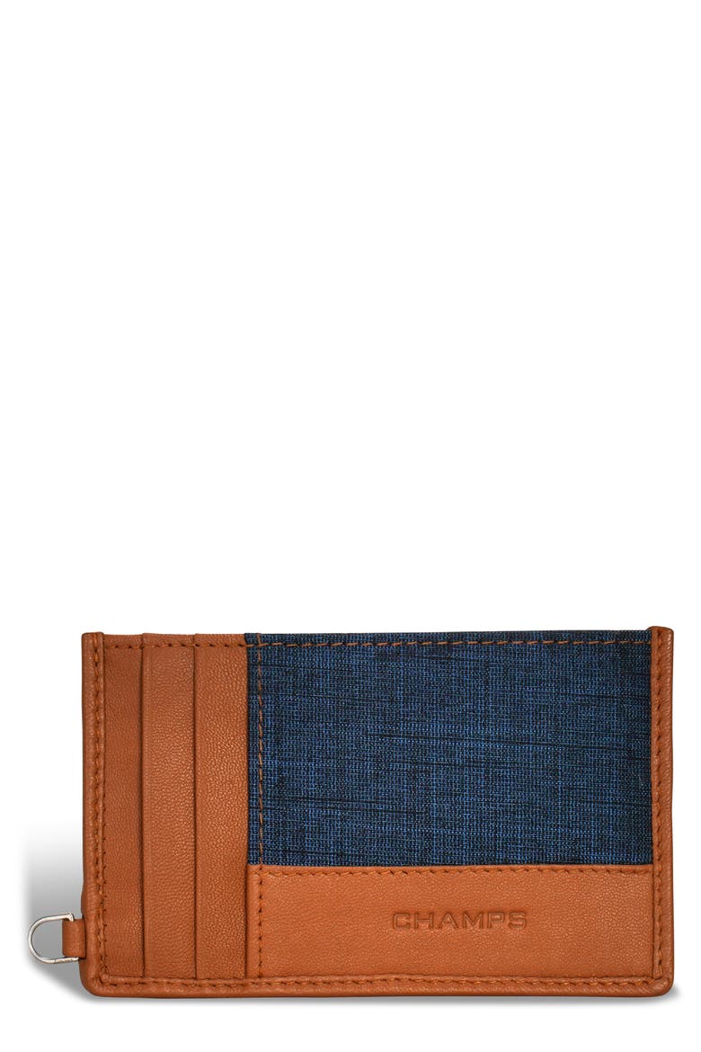 Denim Slim Card Holder, Main, color, TAN/ BLUE