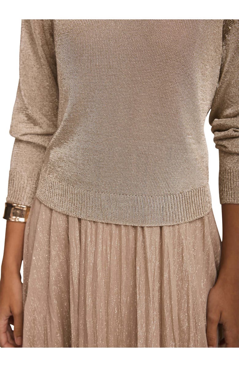 MINT VELVET Metallic Knit Layered sweater Dress, Alternate, color, Gold