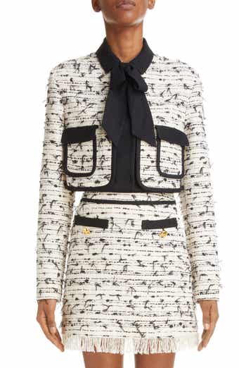 Bow Detail Bouclé Tweed Crop Jacket