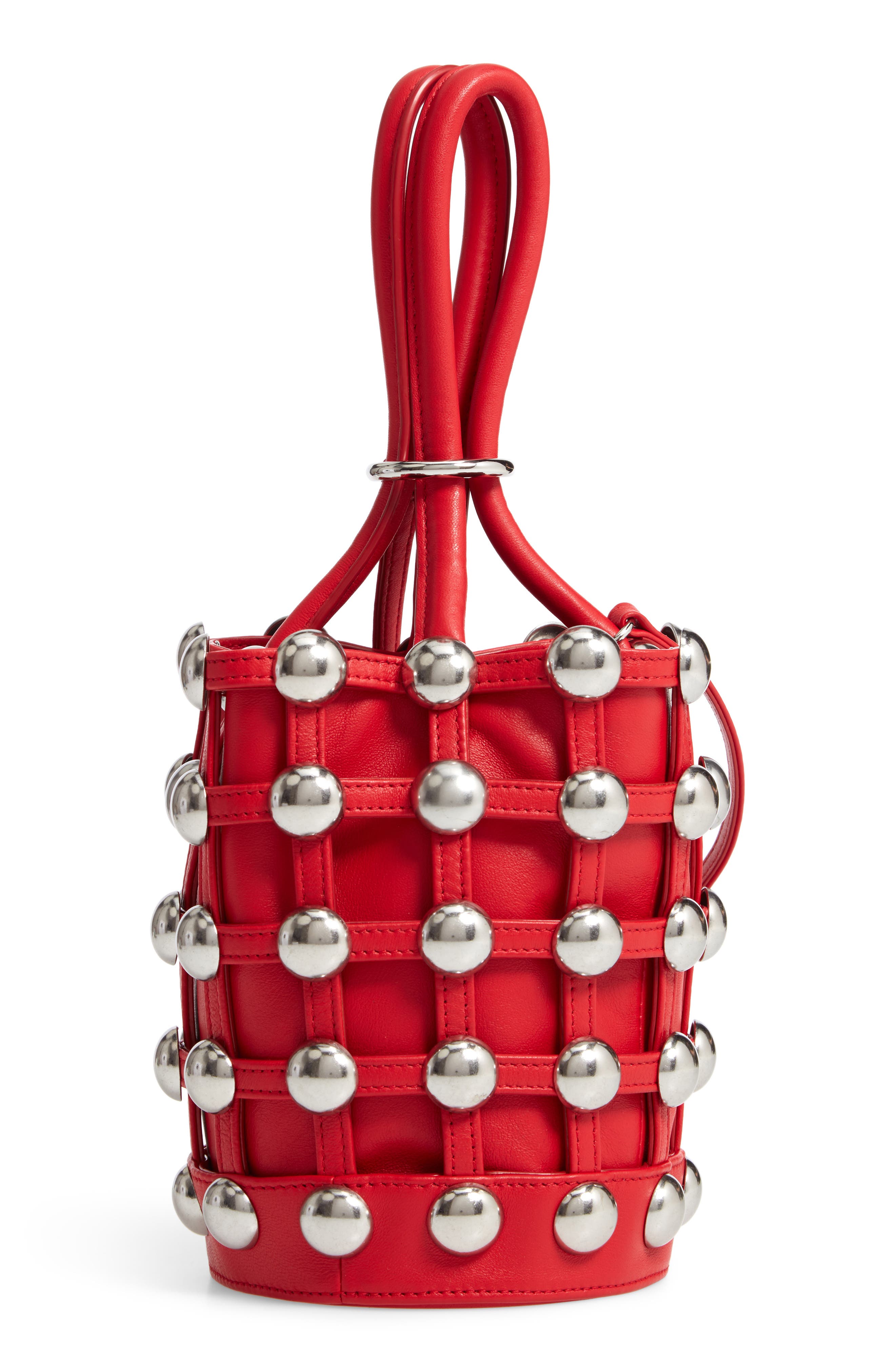 Alexander Wang Mini Roxy Studded Cage Leather Bucket Bag, Main, color, 