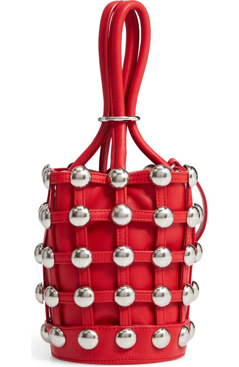 Alexander Wang Mini Roxy Studded Cage Leather Bucket Bag, Main, color,