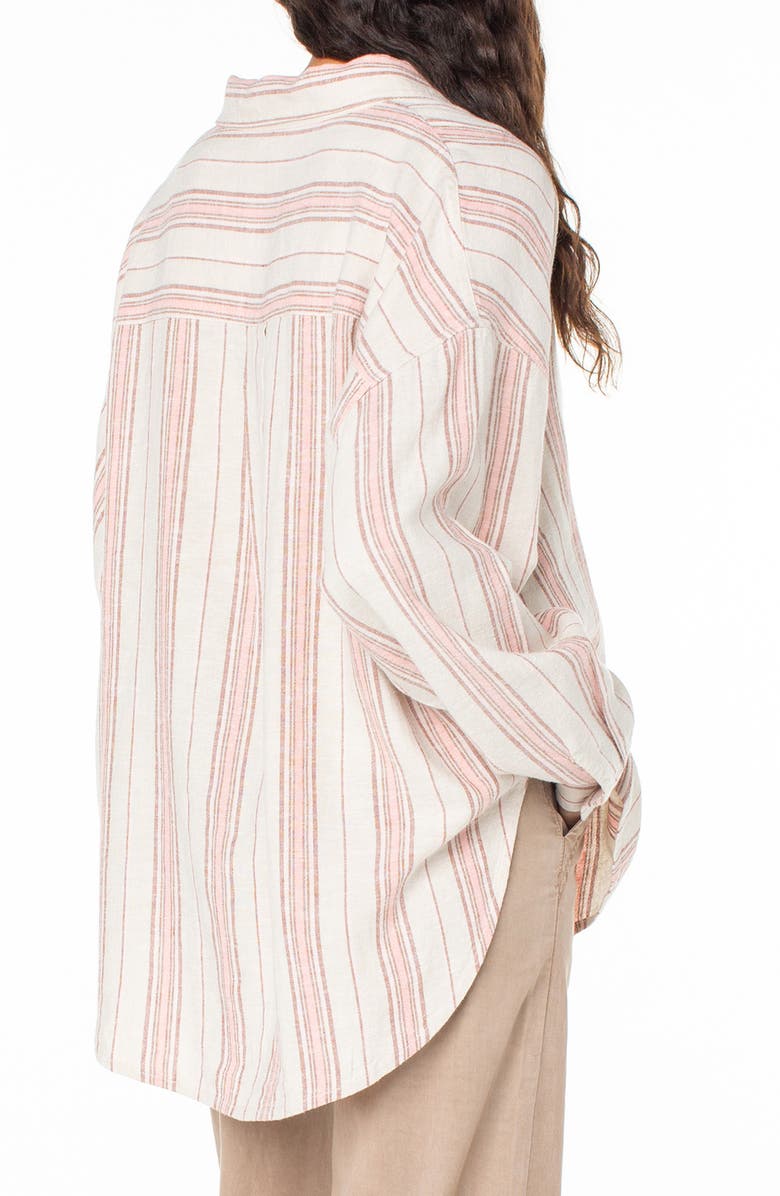 Roxy Morning Time Linen Blend Button-Up Top, Alternate, color, Pink Champagne