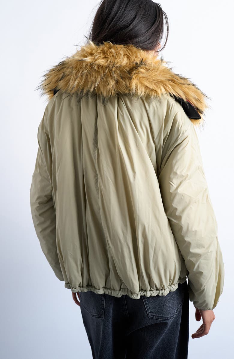 Topshop Reversible Bomber Jacket with Faux Fur Collar, Alternate, color, Medium Green