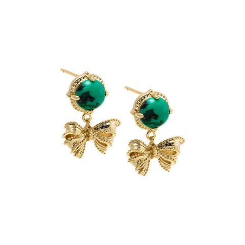 Malachite Bow Drop Stud Earring
